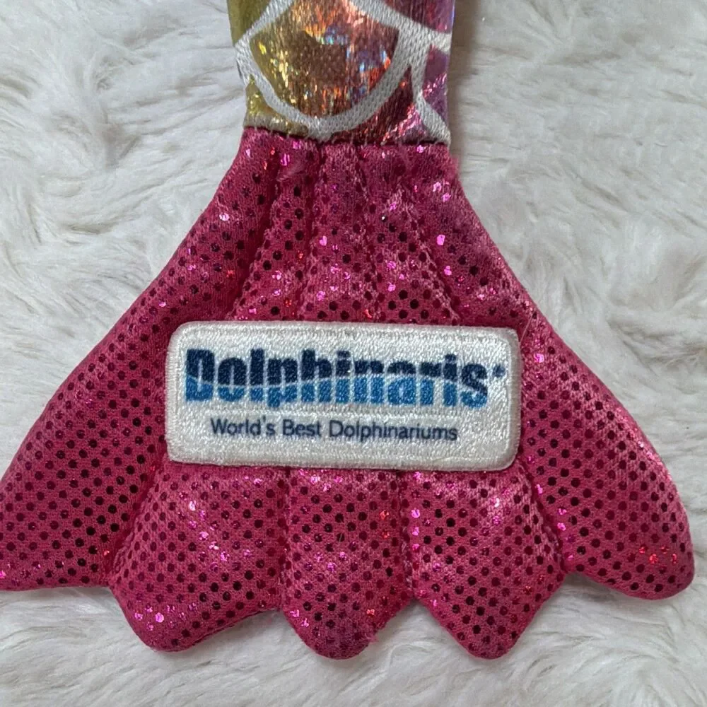 Dolphinaris Mermaid Plush Doll Pink Yarn Hair Rainbow Sequin Tail Souvenir
